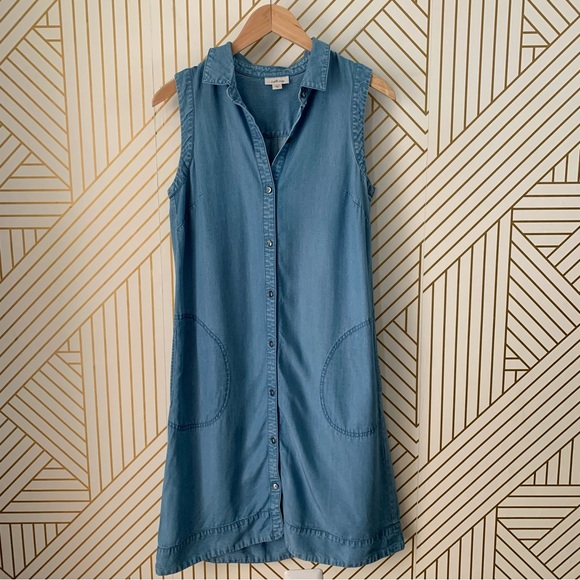 J. Jill Denim Light Wash Sleeveless Chambray Jean shirt Dress button XS - Picture 4 of 13